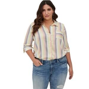 Torrid Multi Stripe Long Sleeve Button Down Shirt size 1